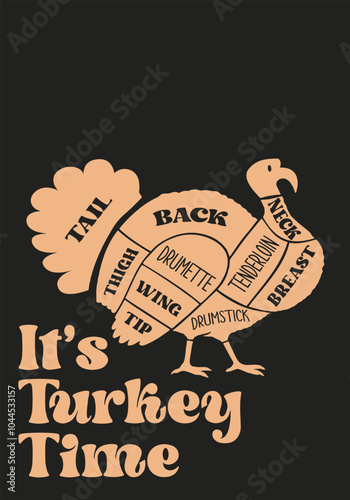 Thanksgiving Poster, Retro Turkey, Living Room Decoration, Gift Wall Art, Funny Print, Trendy Prints, Digital File, It's Turkey Time