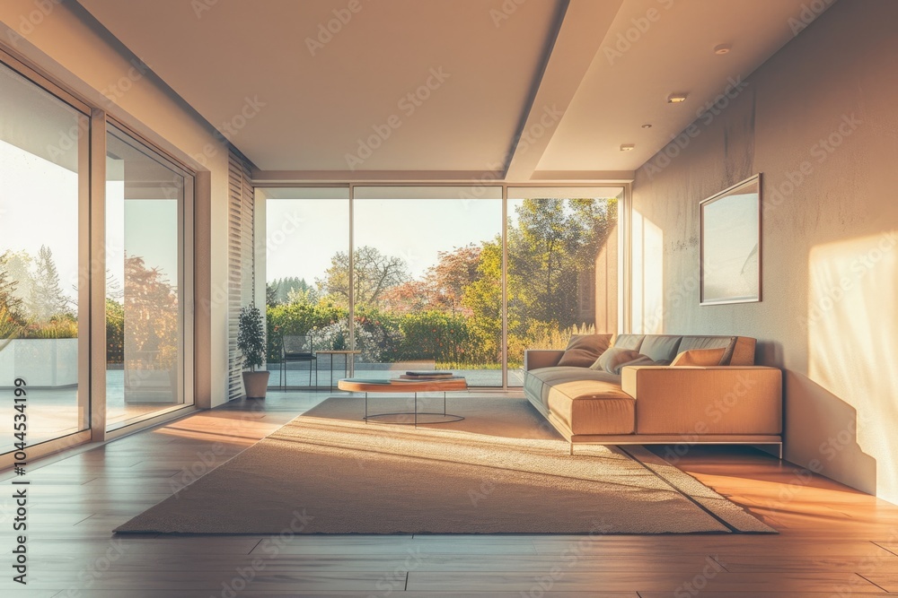 Fototapeta premium Modern minimal living space without occupants.