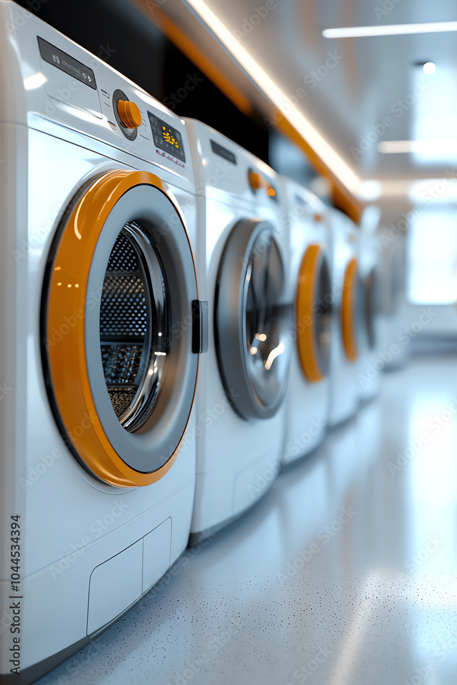 Modern washing machines in a sleek laundry room a blend of functionality and design Modern washing machines in a sleek laundry room a blend of functionality and design
