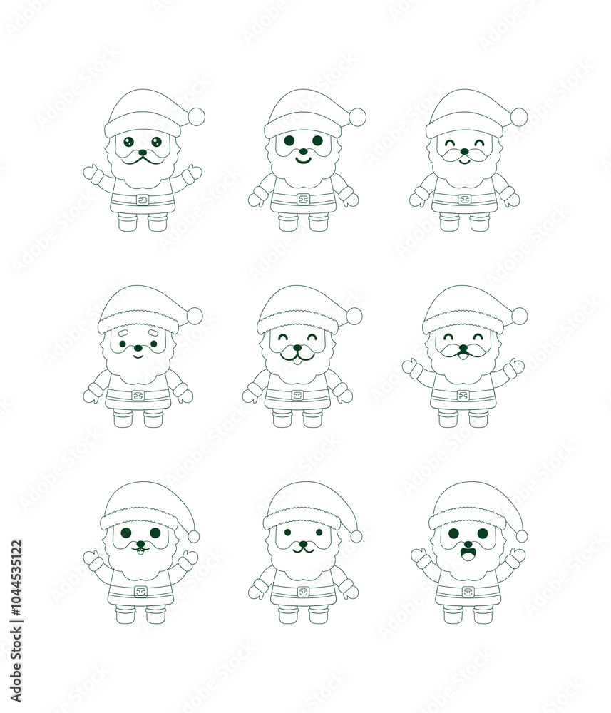 Collection of vector sketches of cute Santa Claus line stickers Collection of vector sketches of cute Santa Claus line stickers