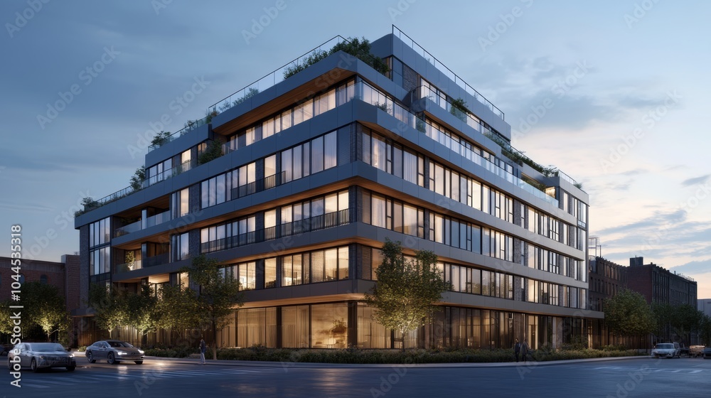 Contemporary residential building with a simple design, emphasizing simplicity, natural materials and open space plan. Contemporary residential building with a simple design, emphasizing simplicity, natural materials and open space plan.