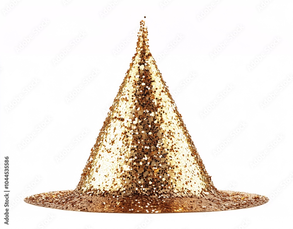 Fototapeta premium A golden Christmas tree decorated for the holiday season, featuring a cone shape and festive elements, perfect for celebrating Christmas and the New Year