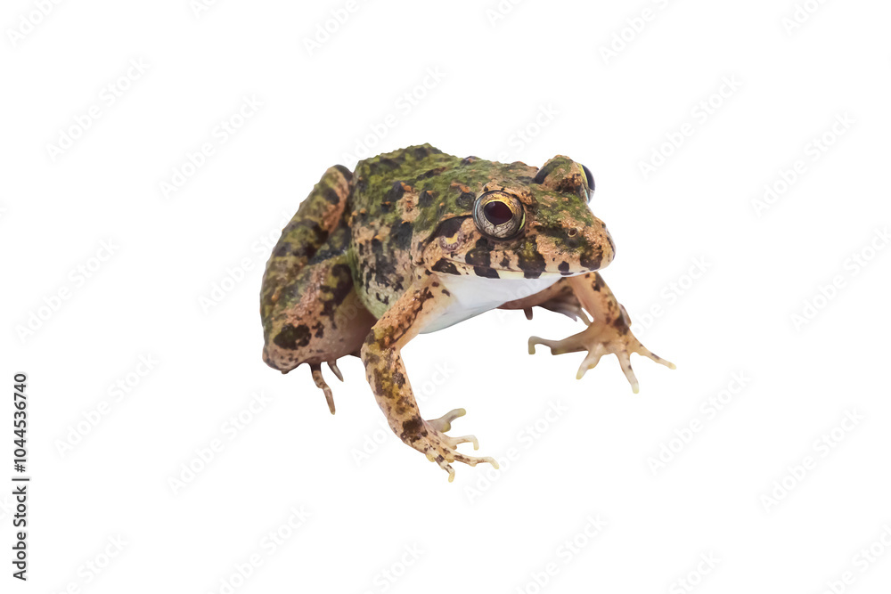 Fototapeta premium Macro closeup Image of brown frog isolated on transparent background, amphibious, PNG