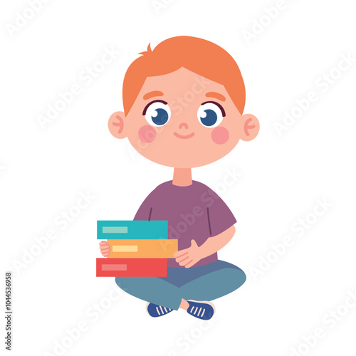 cartoon little boy reading book