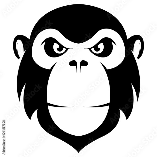 Monkey face in black and transparent background. Monkey head icon design element in black photo