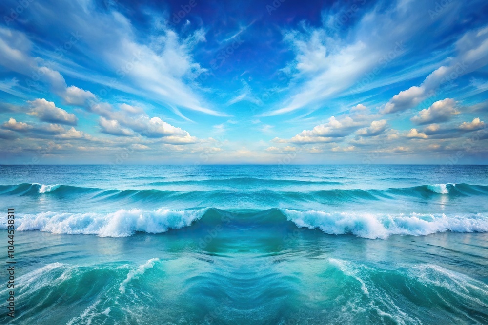 Serene ocean painting with symmetrical waves Serene ocean painting with symmetrical waves