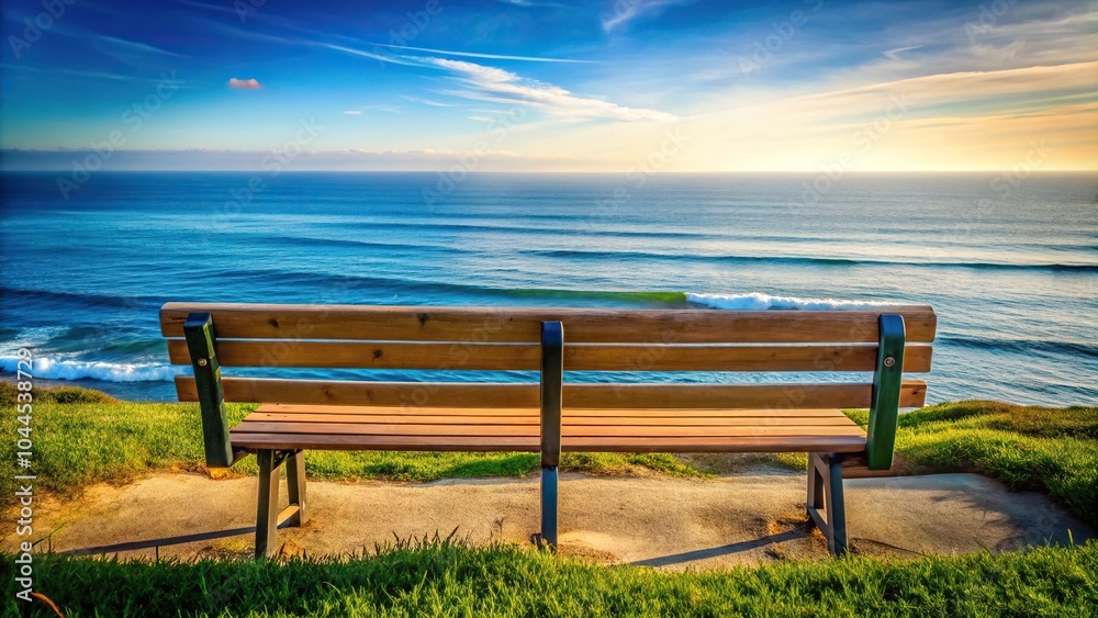 Serene ocean view from an empty bench Serene ocean view from an empty bench