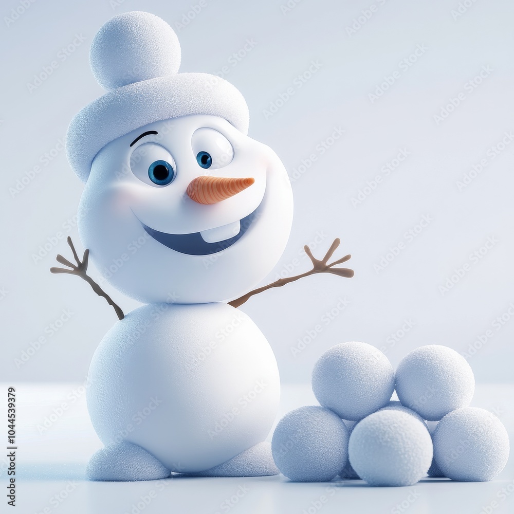 A charming snowman donning a cozy hat, surrounded by snowballs, smiling widely in a playful winter setting, reflecting the excitement and joy of winter activities. A charming snowman donning a cozy hat, surrounded by snowballs, smiling widely in a playful winter setting, reflecting the excitement and joy of winter activities.