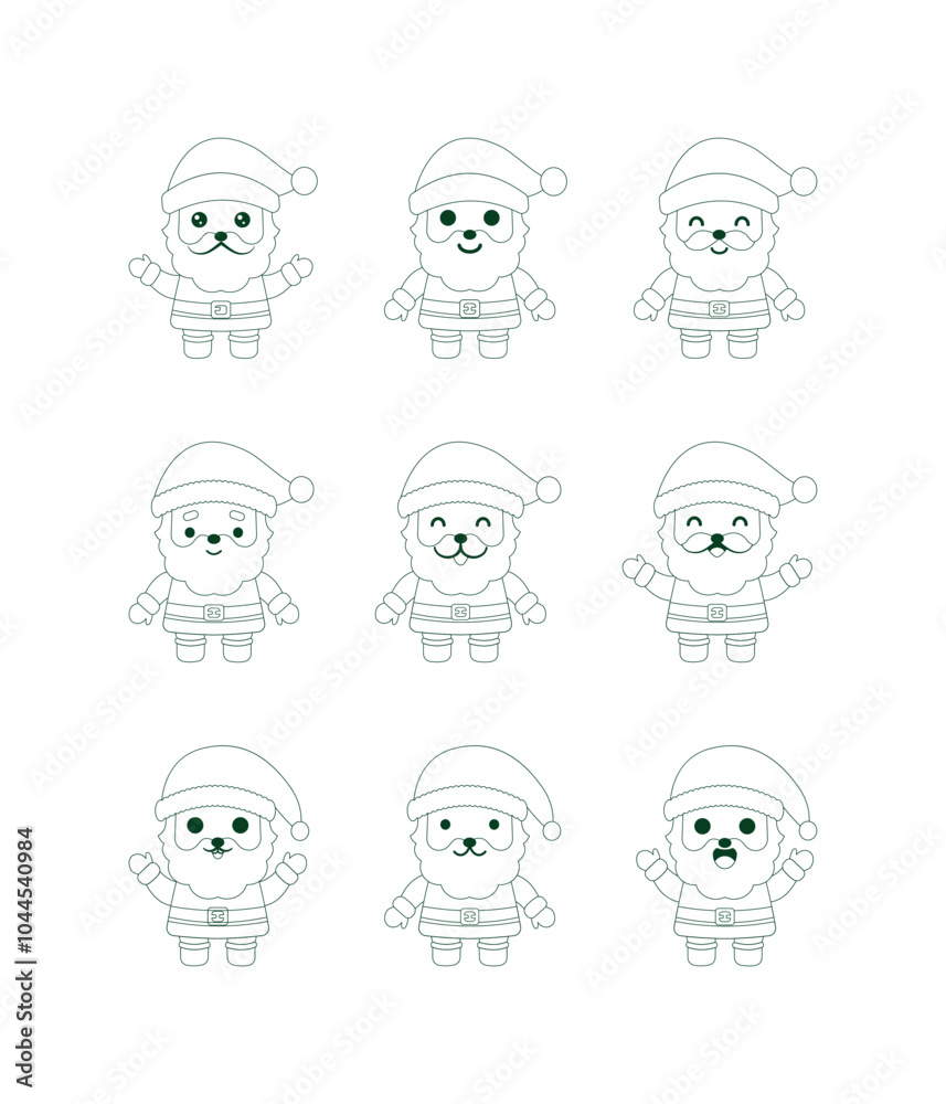 Collection of vector sketches of cute Santa Claus line stickers Collection of vector sketches of cute Santa Claus line stickers