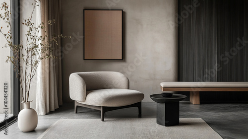 mock poster frame with modern interior living room background., Modern living room interior 3d render. Living room interior design.