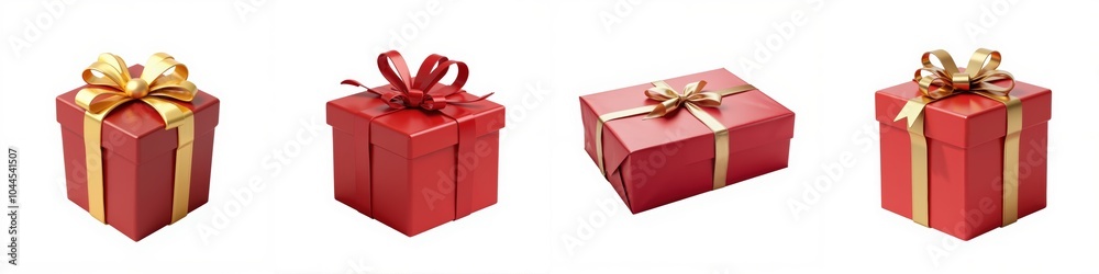 Obraz premium Festive red gift boxes with ribbons