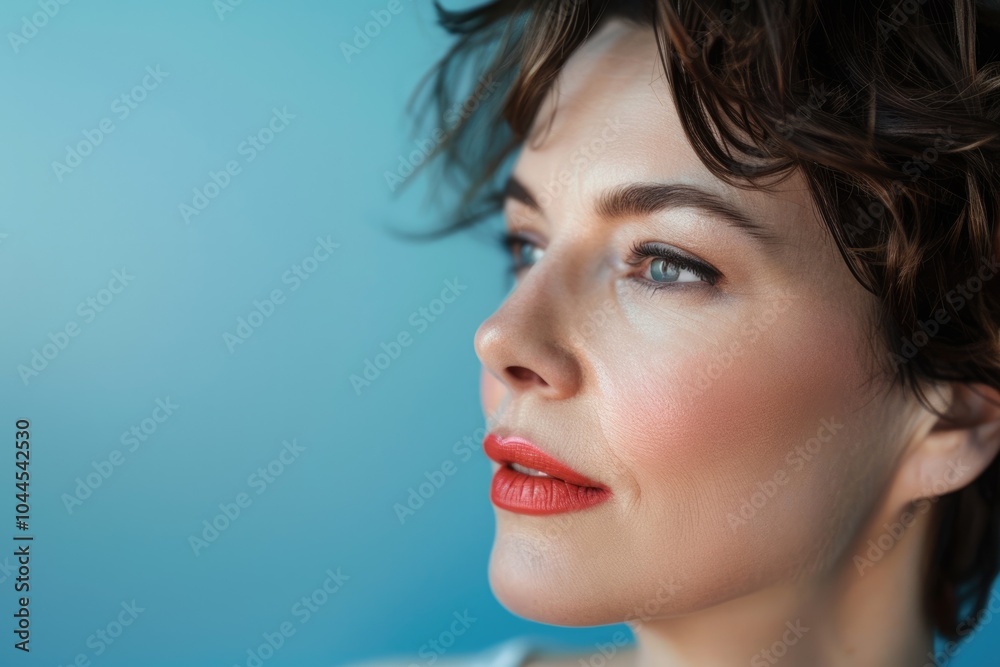 Portrait of middle aged woman with short hair and makeup. Portrait of middle aged woman with short hair and makeup.