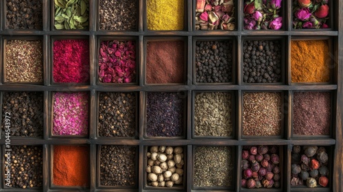 Rustic Spice Rack Display with Vibrant Seasonal Colors