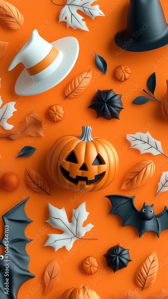 Seamless pattern of playful Halloween icons on orange background. Seamless pattern of playful Halloween icons on orange background.