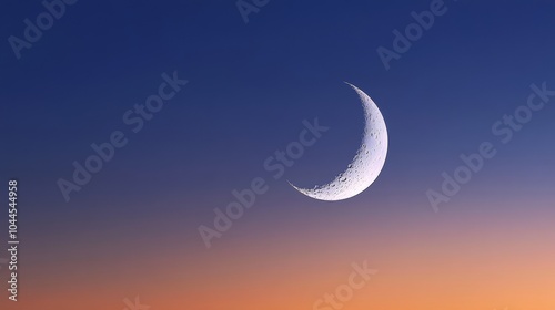 A crescent moon shines against a gradient sky at dusk, evoking tranquility and wonder.