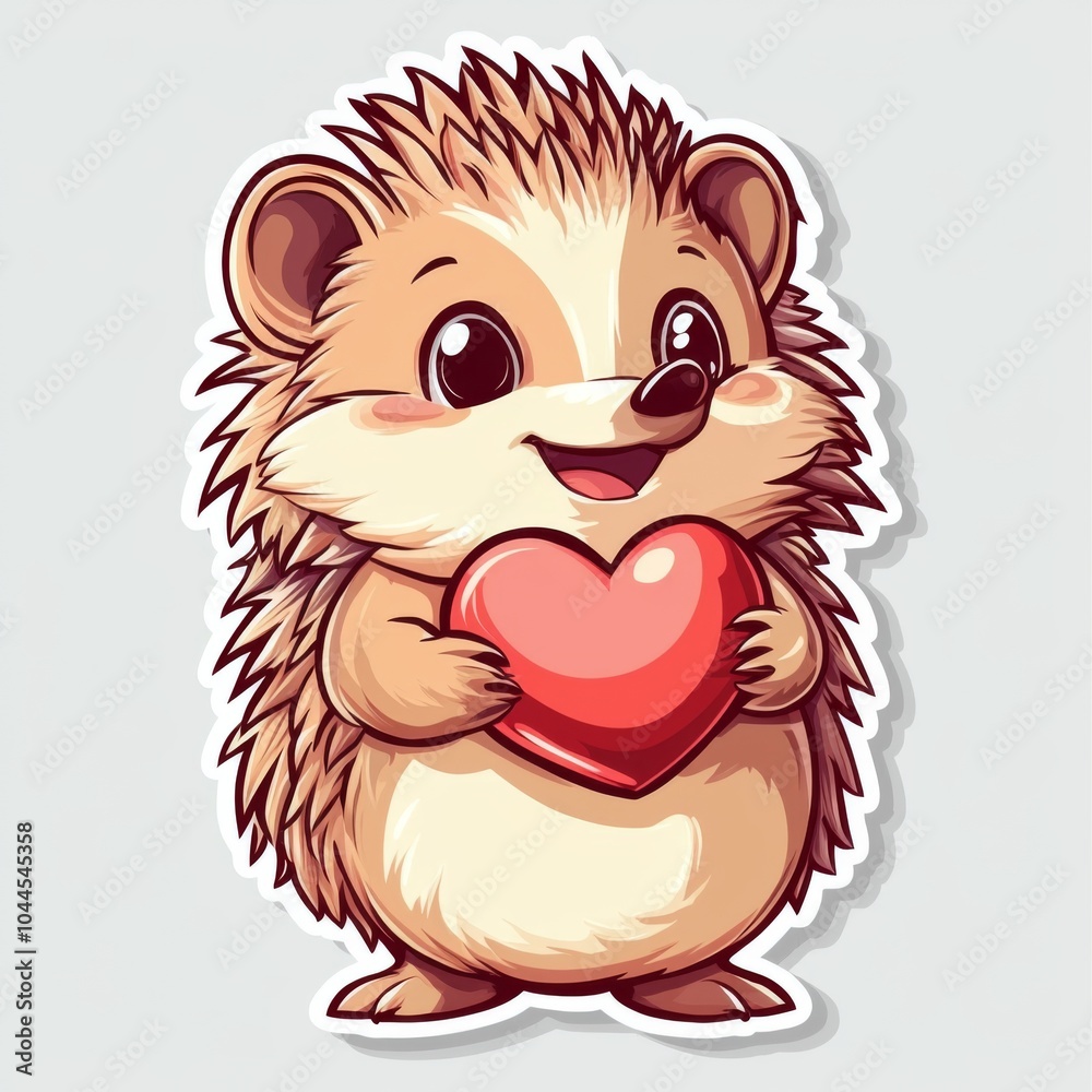 Fototapeta premium This charming illustration of a cute hedgehog holding a heart is perfect for designs related to love, Valentine's Day, or any project needing a touch of warmth and sweetness.