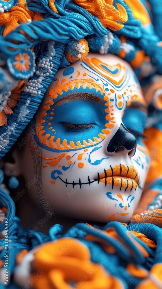 Surreal image of woman with melting skull makeup in a kaleidoscope. Surreal image of woman with melting skull makeup in a kaleidoscope.