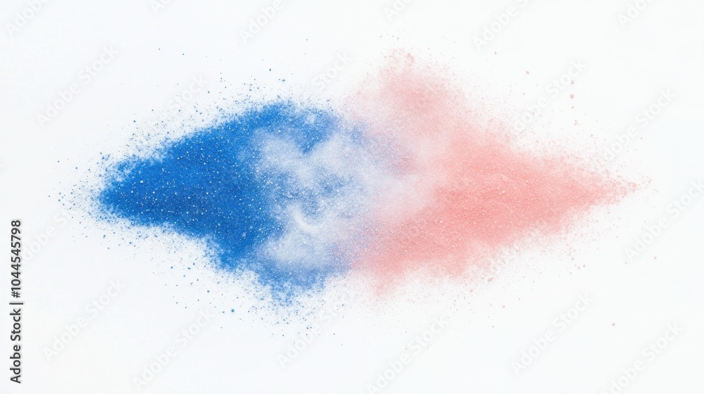A colorful powder explosion featuring blue and pink hues on a white background. A colorful powder explosion featuring blue and pink hues on a white background.