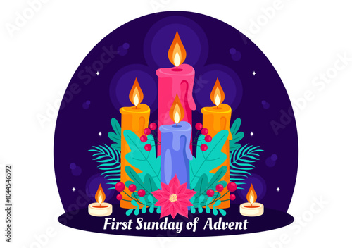 First Sunday of Advent or the Beginning of a New Church Year, Observed on November 27 with a Flat Style Background Vector Illustration