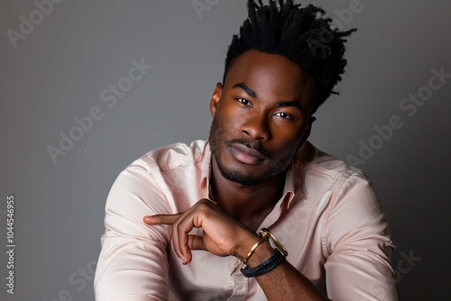 Attractive afro american man posing in a studio isolated on a background photo