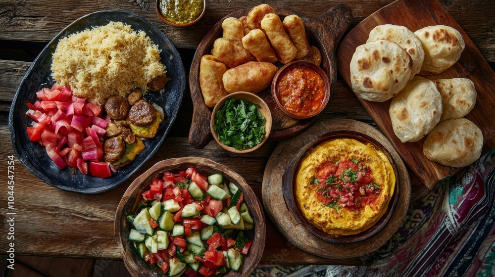 Traditional Meals with Vibrant Colors in Rustic Setting Traditional Meals with Vibrant Colors in Rustic Setting