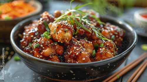 Delicious Sesame Chicken with Glaze in Bowl