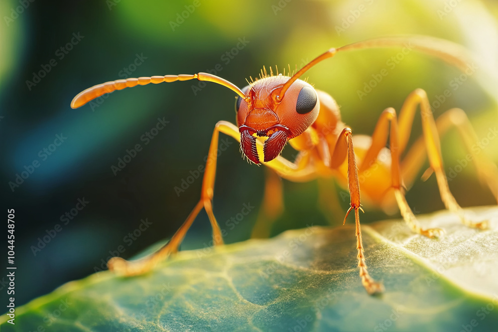 Fototapeta premium Extreme close-up of an ant walking on a leaf