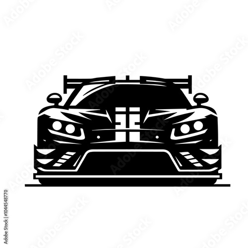 car vector silhouette isolated white background. sports car black and white illustration. Race car symbol logo template, stylized vector silhouette.