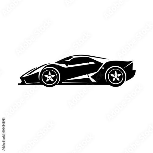 car vector silhouette isolated white background. sports car black and white illustration. Race car symbol logo template, stylized vector silhouette.