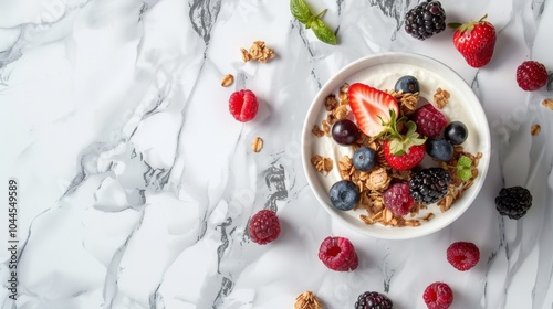 Healthy Breakfast Spread with Granola and Yogurt 