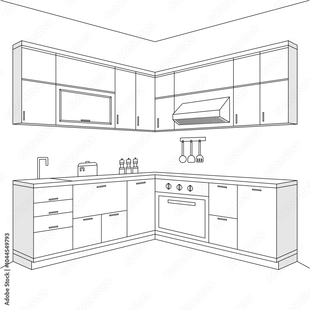 Vector line art kitchen	Elegant  drawing