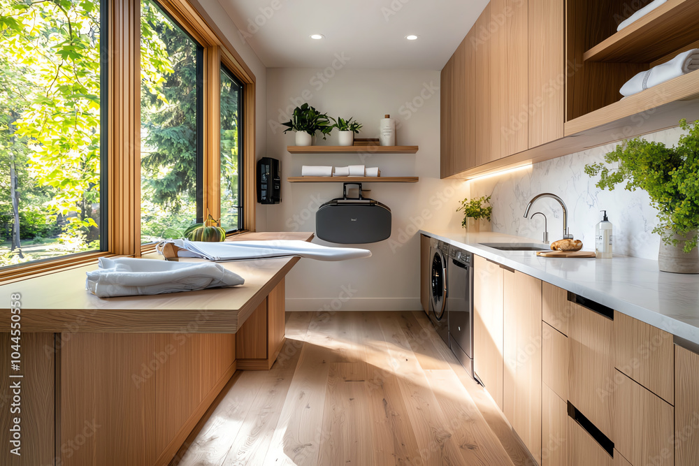 Fototapeta premium Modern laundry room design with natural light and minimalist aesthetic