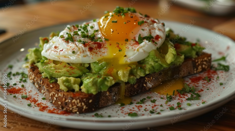 Delicious Avocado Toast with Poached Egg and Spices Delicious Avocado Toast with Poached Egg and Spices