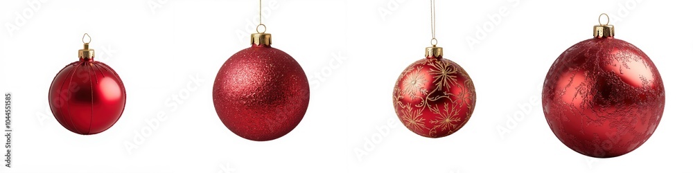 Red Christmas ornaments, white isolate background