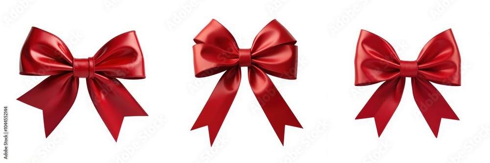 Fototapeta premium Red decorative bows, white isolate background