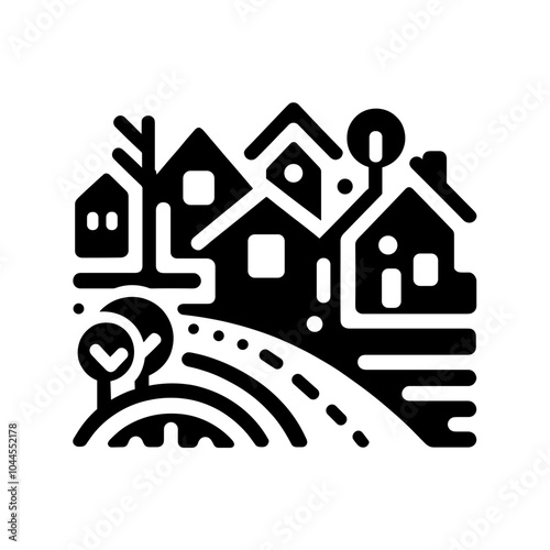 Black Style Village Icon Vector Isolated on a White Background.  

