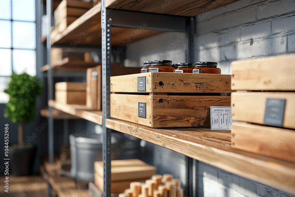 Organized rustic storage solutions a stylish display of wooden crates and shelving in a modern space Organized rustic storage solutions a stylish display of wooden crates and shelving in a modern space