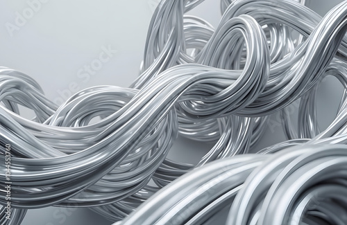 Abstract silver flowing ribbons, modern metallic design