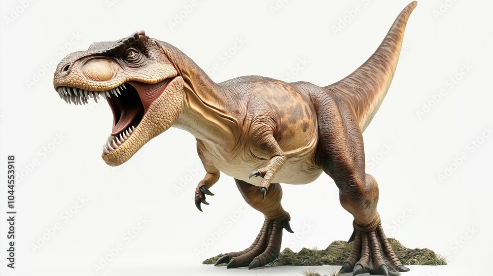 Fototapeta premium Prehistoric Power Realistic Dinosaur Roaring Against a Clean Backdrop