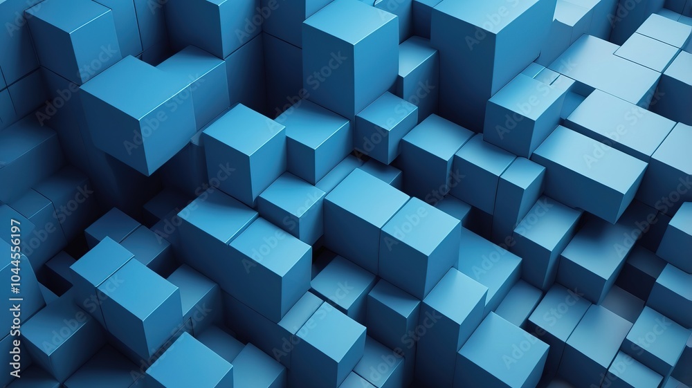 Dynamic visual composition with bright blue 3D cubes, accented by vibrant geometric shapes. Dynamic visual composition with bright blue 3D cubes, accented by vibrant geometric shapes.