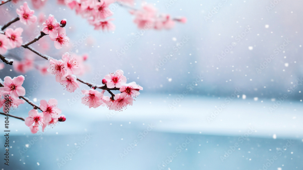 Serene Snow-Covered Garden with Blossoming Flowers Serene Snow-Covered Garden with Blossoming Flowers