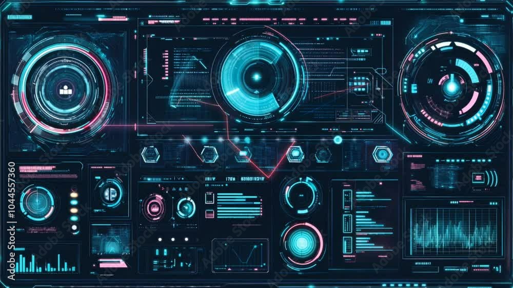 Futuristic digital interface with various data displays and controls. Futuristic digital interface with various data displays and controls.