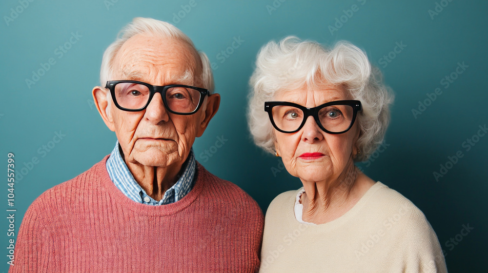 Elderly Couple Portrait with Glasses and Light Background Elderly Couple Portrait with Glasses and Light Background