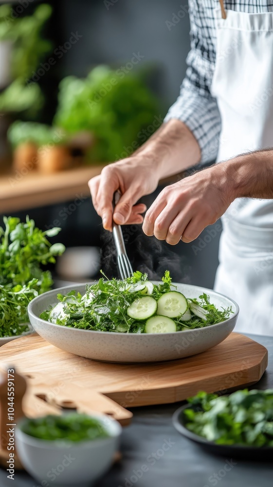Cucumber prepared in a kitchen with herbs and spices, showcasing a flavorful dish. Cucumber prepared in a kitchen with herbs and spices, showcasing a flavorful dish.