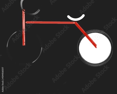 Bicycle draw with red,black,white colour with simple style line by lne