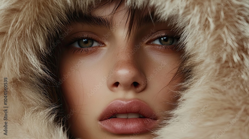 Close-up of a Woman's Face Partially Hidden by Fur Close-up of a Woman's Face Partially Hidden by Fur