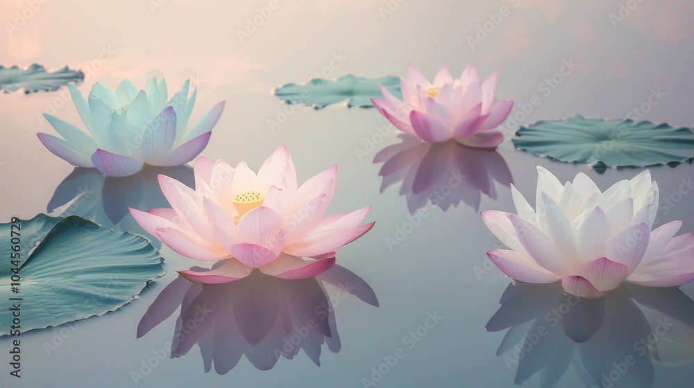 Enchanting Floating Lotus Blossoms in a Serene Pond Enchanting Floating Lotus Blossoms in a Serene Pond