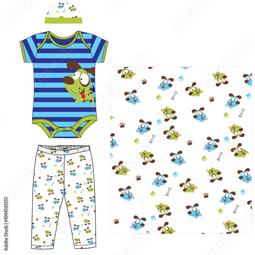 bodysuit with pant cap dog print vector