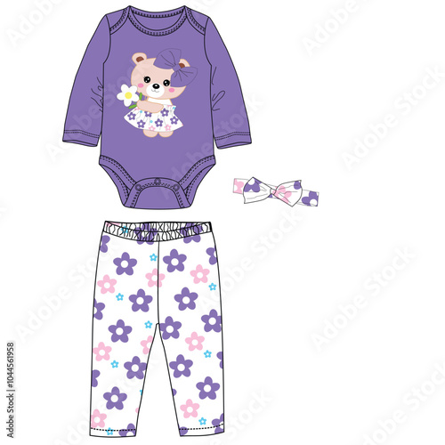 girls bodysuit little teddy with flower print