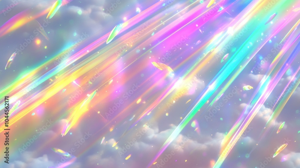 Fototapeta premium A vibrant, colorful sky with shimmering light streaks and soft clouds.